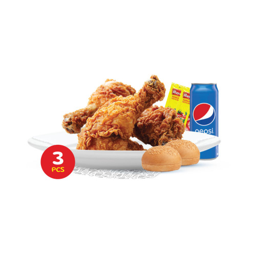BROASTED 3PCS COMBO WT 2BUN 3 KETCHUP 1PEPSI 250ML